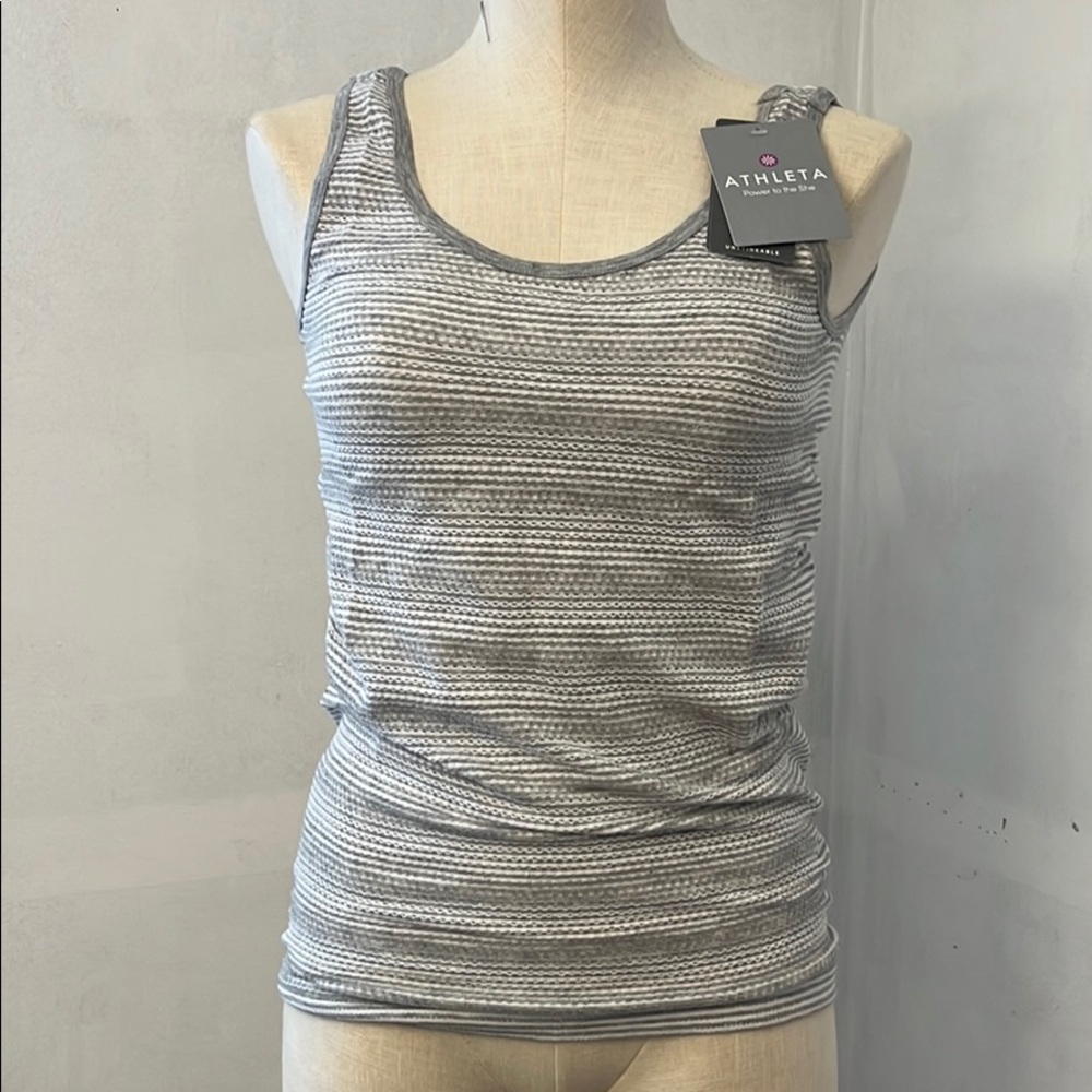 Athleta Stripe Seamless Eyelet Tank Grey White